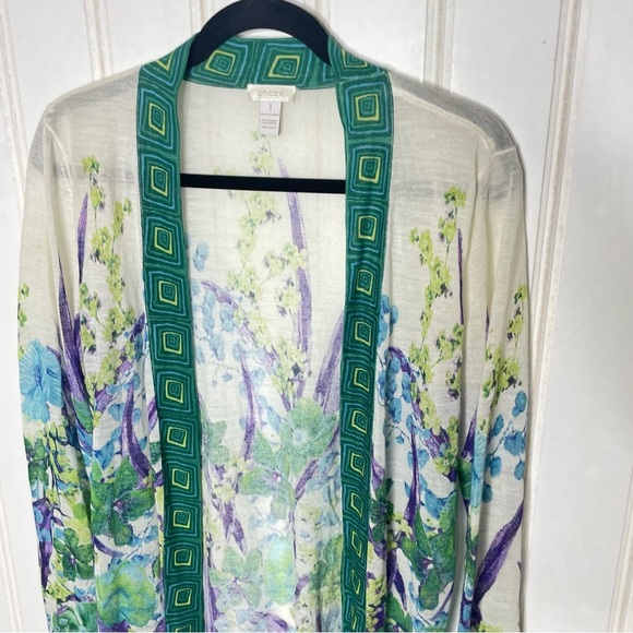 Chicos Botanical Border Brooke Cardigan Sz M/1 448 - Picture 4 of 7
